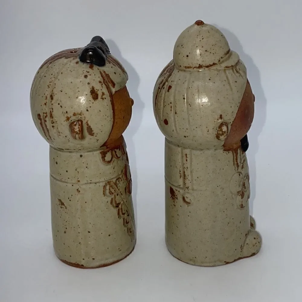 Vintage Rare Pottery Salt and Pepper Pot Figurine Asian Boy and Girl